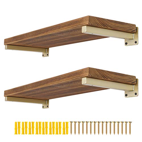 AddGrace 4 Pack Shelf Brackets Wall Mounted Gold Shelf Brackets Heavy Duty Metal Rustic Floating Shelf Bracket with Screws for DIY Open Shelving（Gold） 8" - Image 1