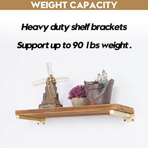 AddGrace 4 Pack Shelf Brackets Wall Mounted Gold Shelf Brackets Heavy Duty Metal Rustic Floating Shelf Bracket with Screws for DIY Open Shelving（Gold） 8" - Image 4