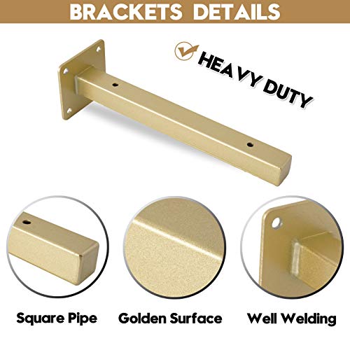AddGrace 4 Pack Shelf Brackets Wall Mounted Gold Shelf Brackets Heavy Duty Metal Rustic Floating Shelf Bracket with Screws for DIY Open Shelving（Gold） 8" - Image 3