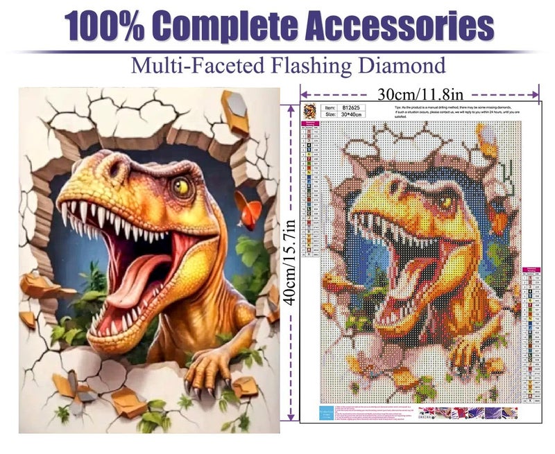 BOHADIY Dinosaur Diamond Art Painting Kits for Adults, Full Drill Diamond Dots Paintings for Beginners, Round 5D Paint with Diamonds Pictures Gem Art Painting Kits DIY Crafts Kits 12x16inch - Image 2