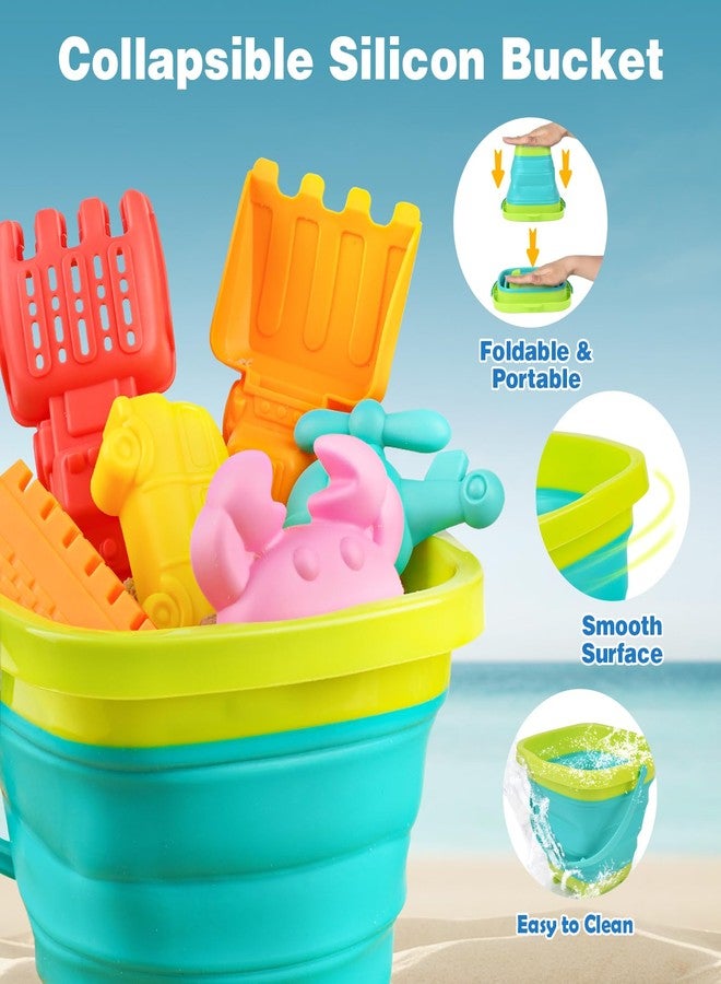 Dreamon Beach Sand Toys for Kids, Sandbox Toys with Collapsible Beach Bucket, 2 Dump Trucks, Mesh Bag, Shovel Sieve, Sand Castle Building Kit, Animal Molds, Travel Beach Toys for Toddler Boys Girls - Image 2