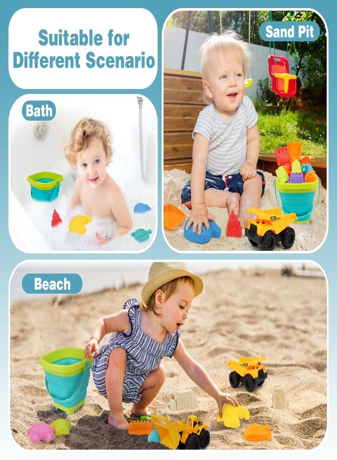 Dreamon Beach Sand Toys for Kids, Sandbox Toys with Collapsible Beach Bucket, 2 Dump Trucks, Mesh Bag, Shovel Sieve, Sand Castle Building Kit, Animal Molds, Travel Beach Toys for Toddler Boys Girls - Image 3