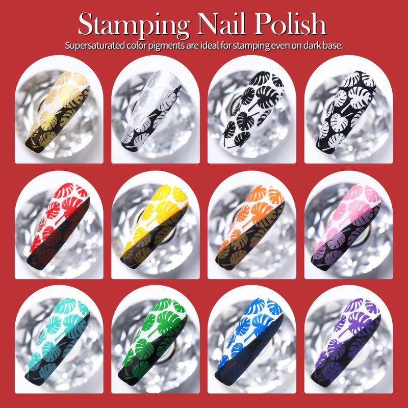 Born Pretty Nail Stamping Polish, Fingernail Stamp Polish Set Manicure Print Nail Polish for Plates 12 Colors Bulk Gift Collection 10ml 0.34fl oz Ideal Gifts - Image 2
