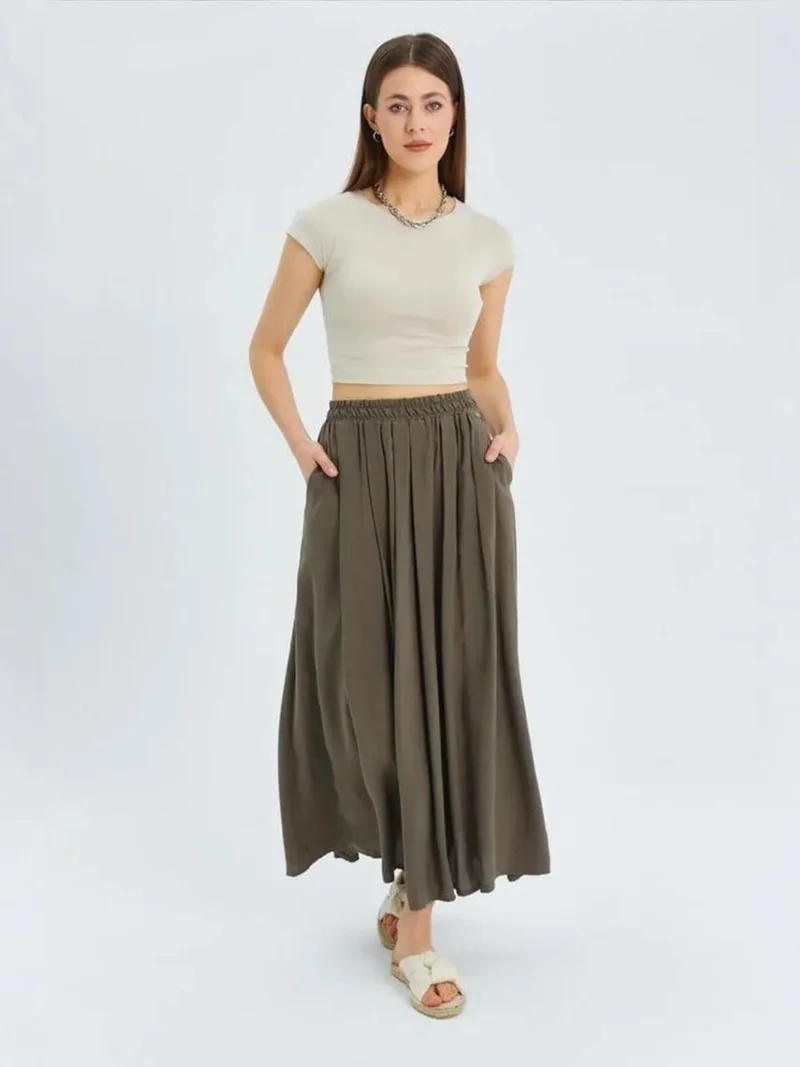 MixRay Mixray High-Waisted Long Skirt with Pockets