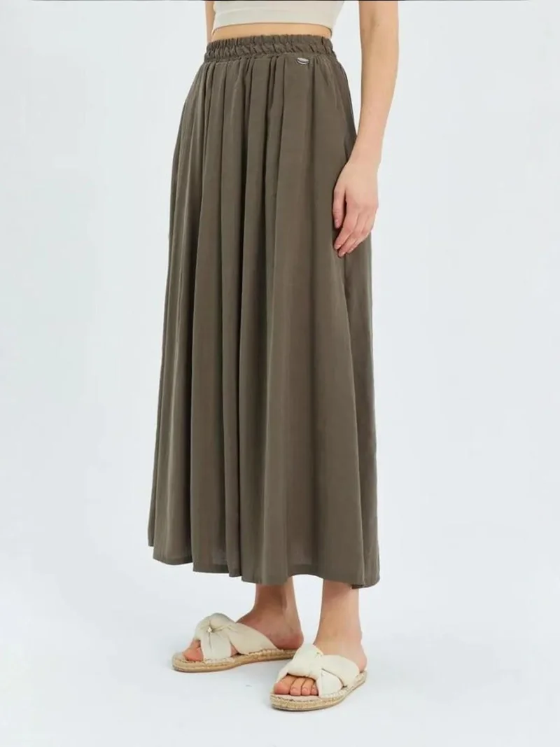 MixRay Khaki Green Mixray High-Waisted Long Skirt with Pockets for Women | Best Price UAE