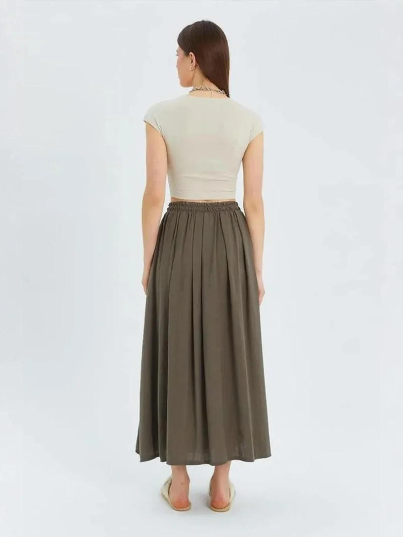 MixRay Khaki Green Mixray High-Waisted Long Skirt with Pockets for Women | Best Price UAE