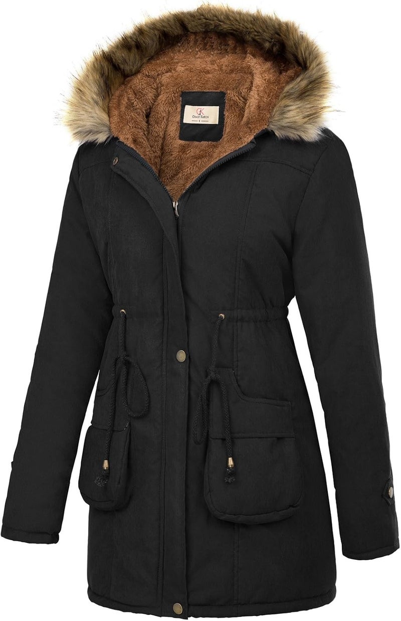 GRACE KARIN Women's Hooded Fleece Lined Winter Parka Jacket - Image 3