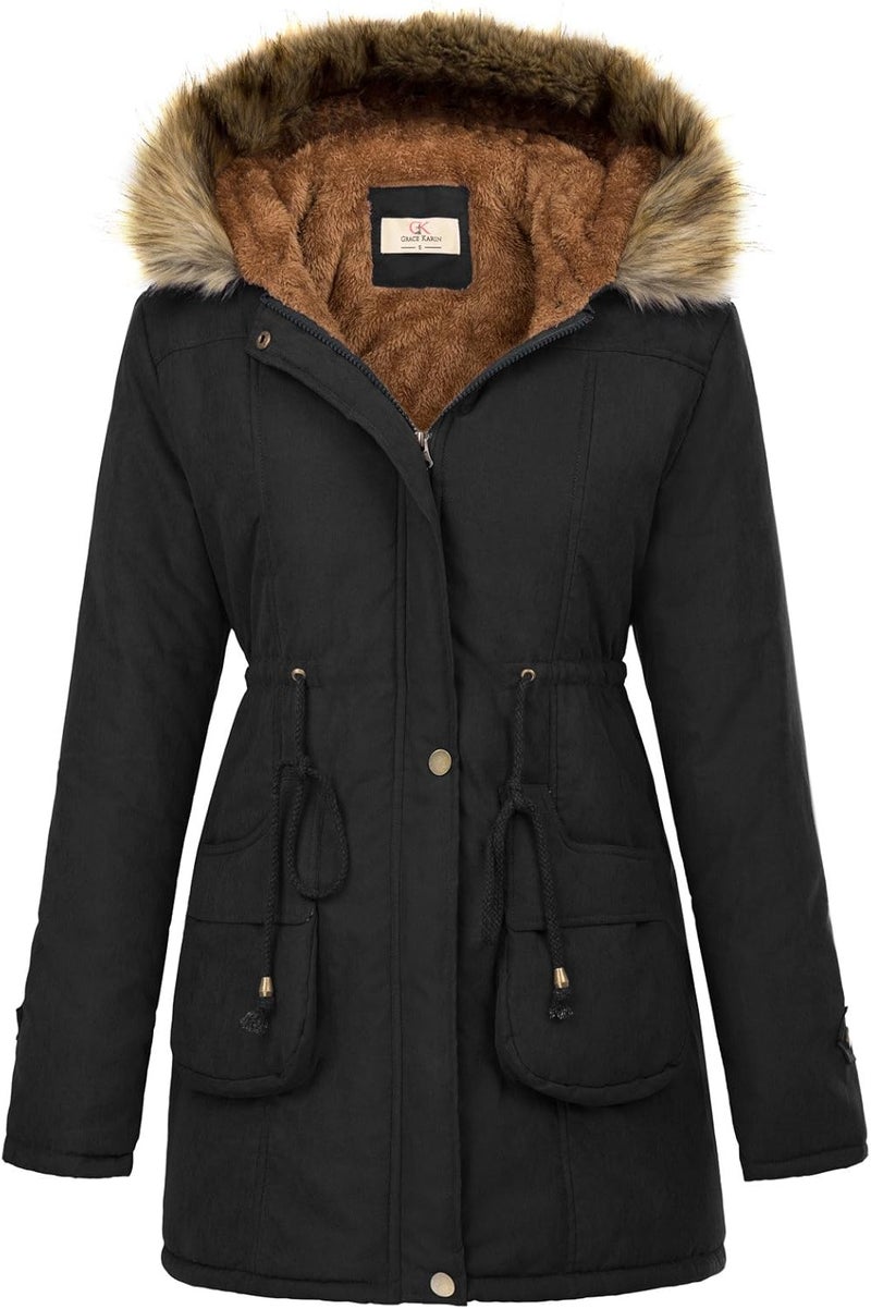 GRACE KARIN Women's Hooded Fleece Lined Winter Parka Jacket - Image 1