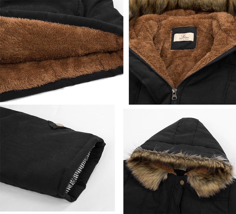 GRACE KARIN Women's Hooded Fleece Lined Winter Parka Jacket - Image 5