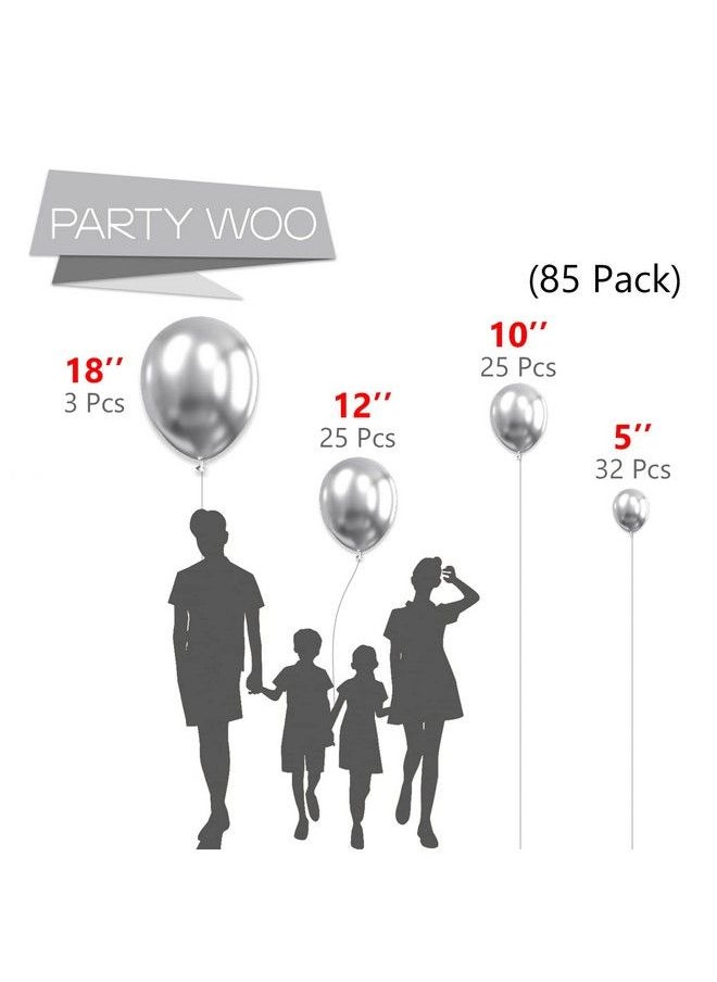 PartyWoo Metallic Silver Balloons 85 Pcs Silver Balloons Different Sizes Pack Of 18 Inch 12 Inch 10 Inch 5 Inch For Balloon Garland As Birthday Decorations Wedding Decorations Party Decorations  - Image 3