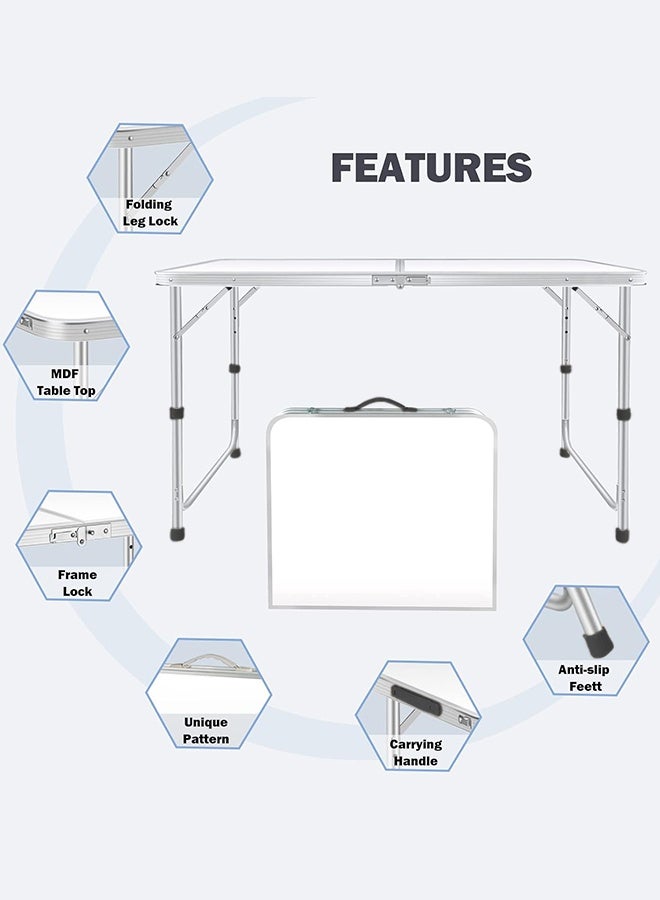 UNUNS Table,Fold-in-Half Table,Portable Fold Up Table,Folding Camping Table,Height Adjustable,Ultralight With Carrying Handle,White - Image 3