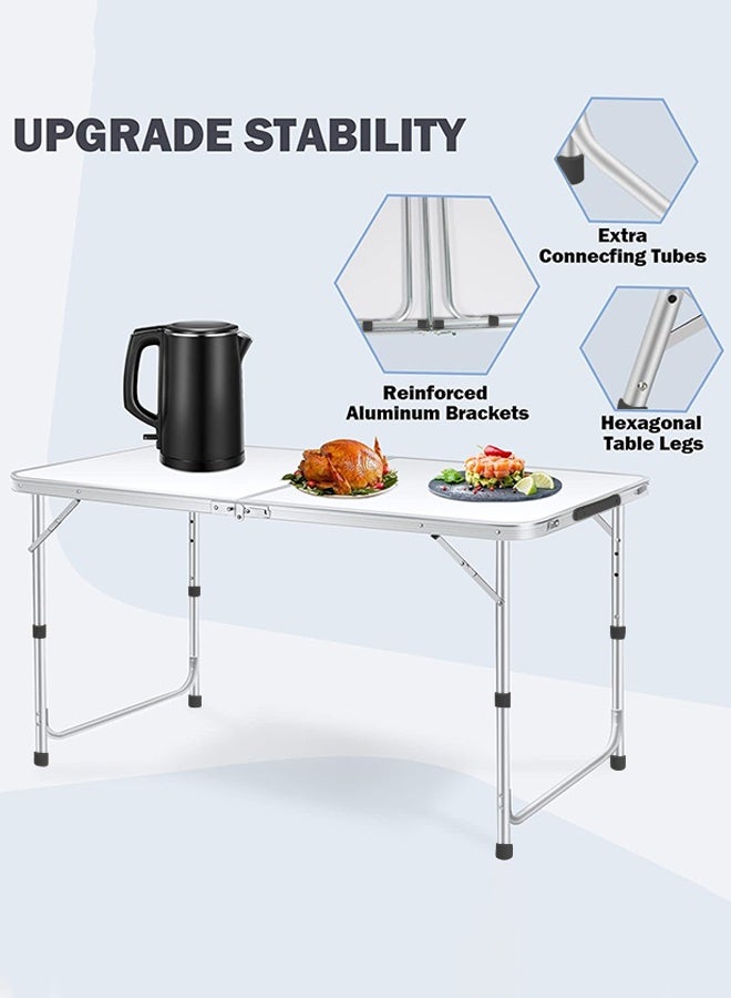 UNUNS Table,Fold-in-Half Table,Portable Fold Up Table,Folding Camping Table,Height Adjustable,Ultralight With Carrying Handle,White - Image 2