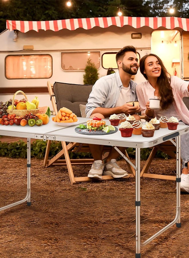 UNUNS Table,Fold-in-Half Table,Portable Fold Up Table,Folding Camping Table,Height Adjustable,Ultralight With Carrying Handle,White - Image 5