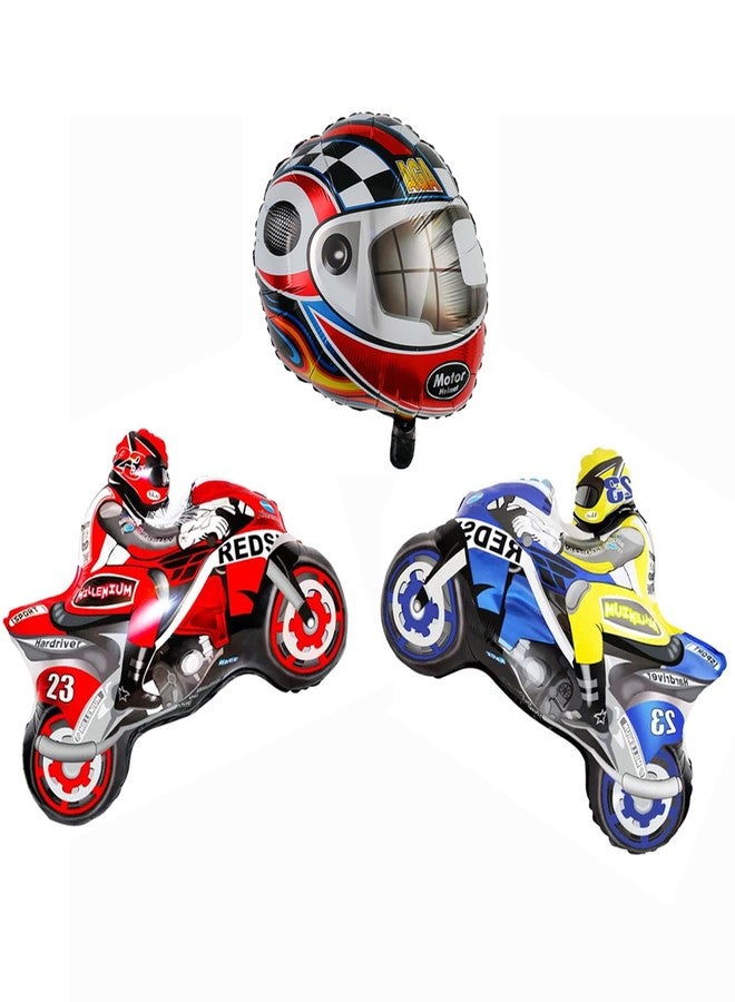 Morndew 3 PCS Motorcycles and Helmet Foil Balloons for Kids Sport Themed Party Birthday Party Baby Shower Wedding Party Decorations - Image 1