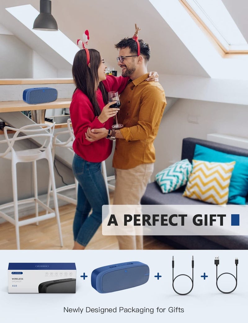 LENRUE Bluetooth Speaker, Wireless Portable Speaker with Loud Stereo Sound, Rich Bass, 12-Hour Playtime, Built-in Mic. Perfect for iPhone, Samsung and More (Blue) - Image 3