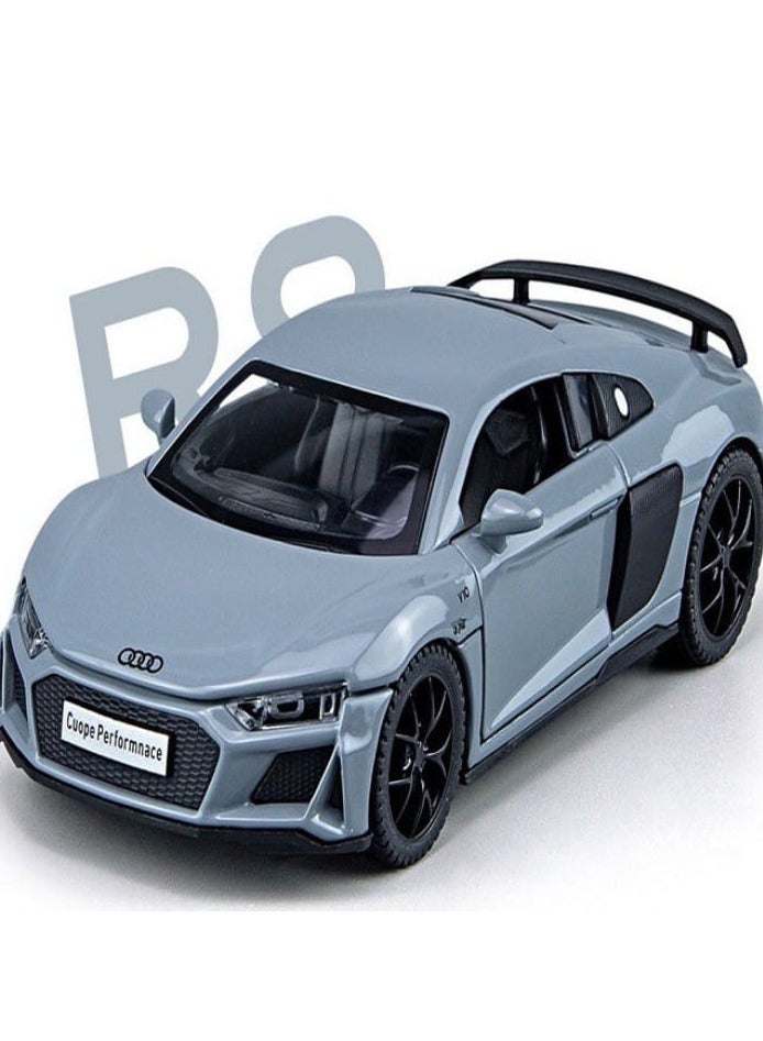 1:32 Diecast Model Car Compatible with Audi R8 Coupe, Zinc Alloy Pull Back Toy Car with Sound and Light for Kids and Adults (Grey) - Image 1