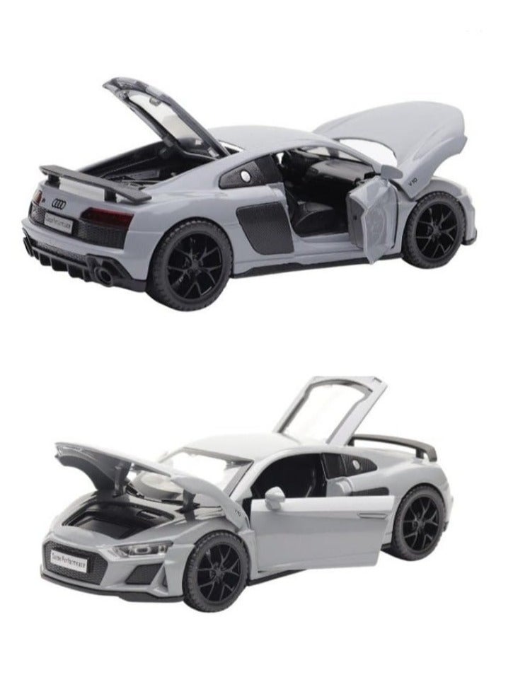 1:32 Diecast Model Car Compatible with Audi R8 Coupe, Zinc Alloy Pull Back Toy Car with Sound and Light for Kids and Adults (Grey) - Image 2