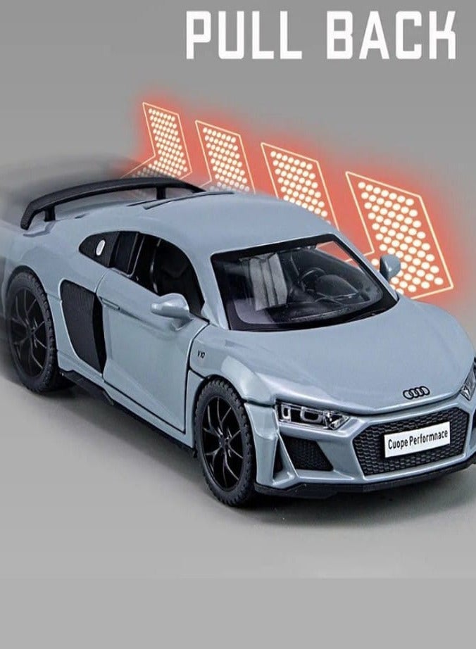 1:32 Diecast Model Car Compatible with Audi R8 Coupe, Zinc Alloy Pull Back Toy Car with Sound and Light for Kids and Adults (Grey) - Image 3