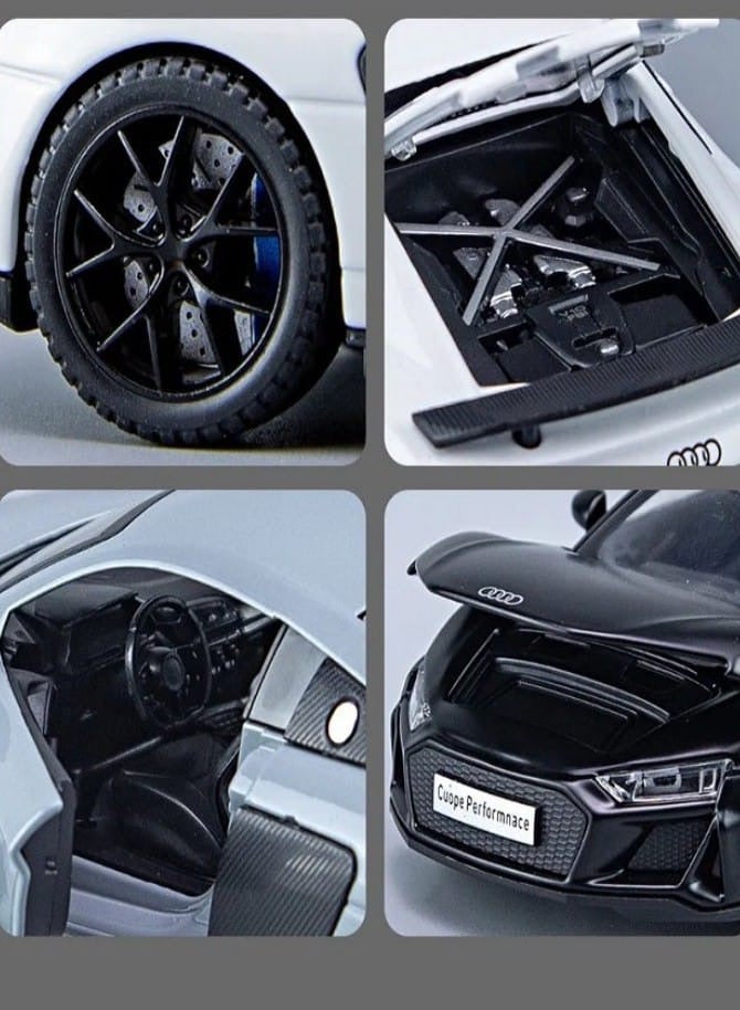 1:32 Diecast Model Car Compatible with Audi R8 Coupe, Zinc Alloy Pull Back Toy Car with Sound and Light for Kids and Adults (Grey) - Image 4