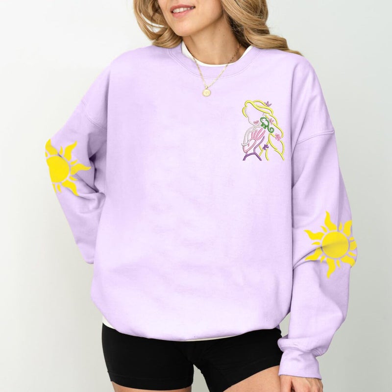 BEIDEFY Magical Sweatshirts for Women Embroidered Princess Long Sleeve Shirt Vacation Crew Neck Pullover Tops Purple - Image 2