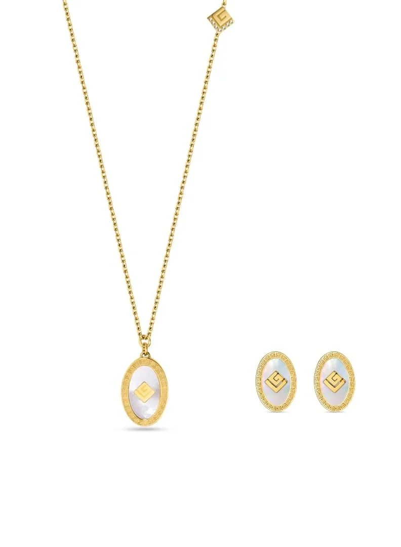 Guy Laroche Emma Oval Gold Mother of Pearl Necklace & Earring Set for Women