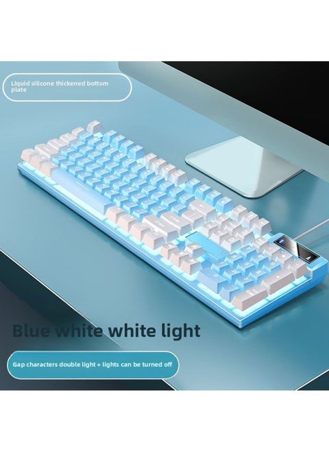 Mechanical Feel Game Backlit E-sports Office USB External Full-size Blue And White Double White Wired Keyboard-Color:Blue And White Two-color-white Moonlight Keyboard [personalized Double Spell]-single Keyboard [one-year Warranty]