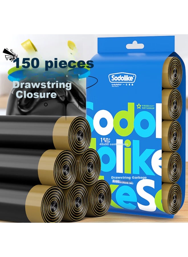 Sodolike Shangdao Drawstring Garbage Bags, Black, 45*50cm, 150 Pieces, Single-sided, 1 Micron Thick, Perforated, Hand-held, Automatic Closure - Image 1