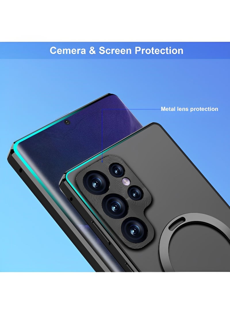 REOCLE Magnetic Phone Case Phone Cover Double-Sided Protection Metal Frame Phone Case with Invisible Magsafe Bracket for Samsung S23 S22 Ultra - Image 5