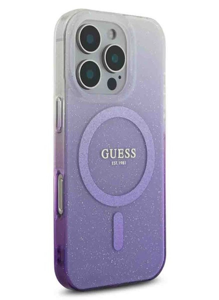 GUESS iPhone 16 Pro MagSafe Case IML Glitter Gradient Hard Cover / Slim Profile/ Easy Snap-On/ Comfortable Grip - Purple  - Image 1