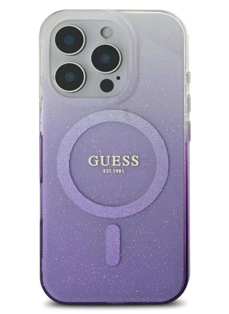 GUESS iPhone 16 Pro MagSafe Case IML Glitter Gradient Hard Cover / Slim Profile/ Easy Snap-On/ Comfortable Grip - Purple