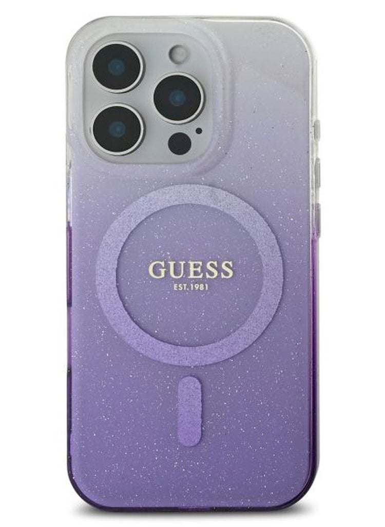 GUESS iPhone 16 Pro MagSafe Case IML Glitter Gradient Hard Cover / Slim Profile/ Easy Snap-On/ Comfortable Grip - Purple  - Image 2