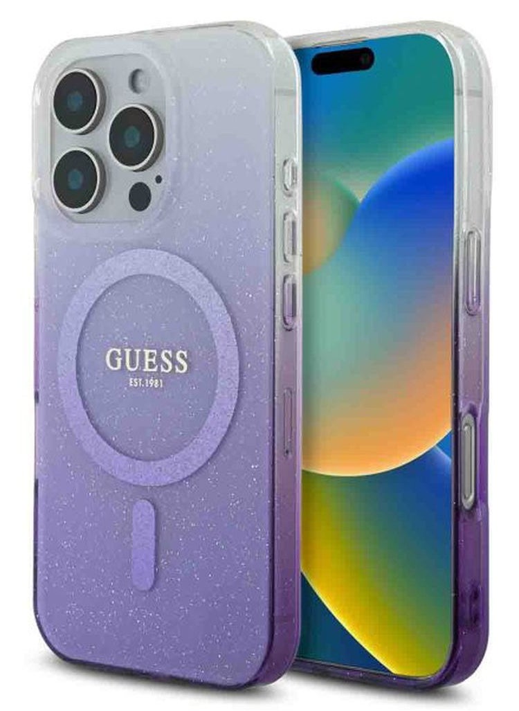 GUESS iPhone 16 Pro MagSafe Case IML Glitter Gradient Hard Cover / Slim Profile/ Easy Snap-On/ Comfortable Grip - Purple  - Image 5