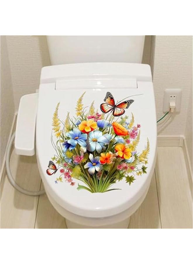 Toilet Stickers Bathroom Wall Decor Flowers Plant erflies Vinyl Sticker Wall Decals Peel and Stick Wall Stickers for Living Room Bedroom, Bathroom Self-Adhesive Toilet Seat Decals Decor - Image 1