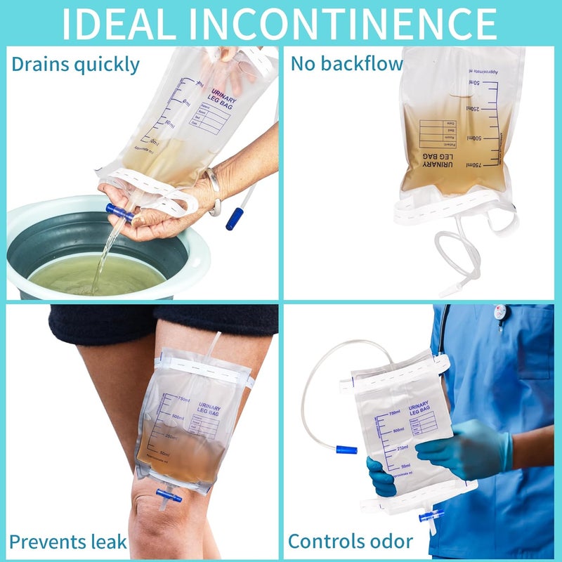 10 Pack Leg Urinary Drainage Bags with Cloth Straps AntiReflux Valve 750ml Urine Leg Bags Easy PushButton Drain 2 Adjustable Elastic Bands Urinary Bag for Home and Hospitals Health Aids - Image 3