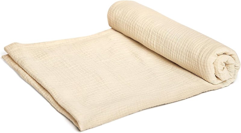 haakaa Cotton Swaddle Blankets for Newborn, Breathable Baby Wrap for Boys and Girls, Large 47 x 47 inches Swaddle Wrap, Wheat - Image 1