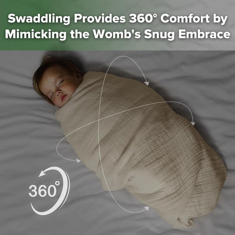 haakaa Cotton Swaddle Blankets for Newborn, Breathable Baby Wrap for Boys and Girls, Large 47 x 47 inches Swaddle Wrap, Wheat - Image 2