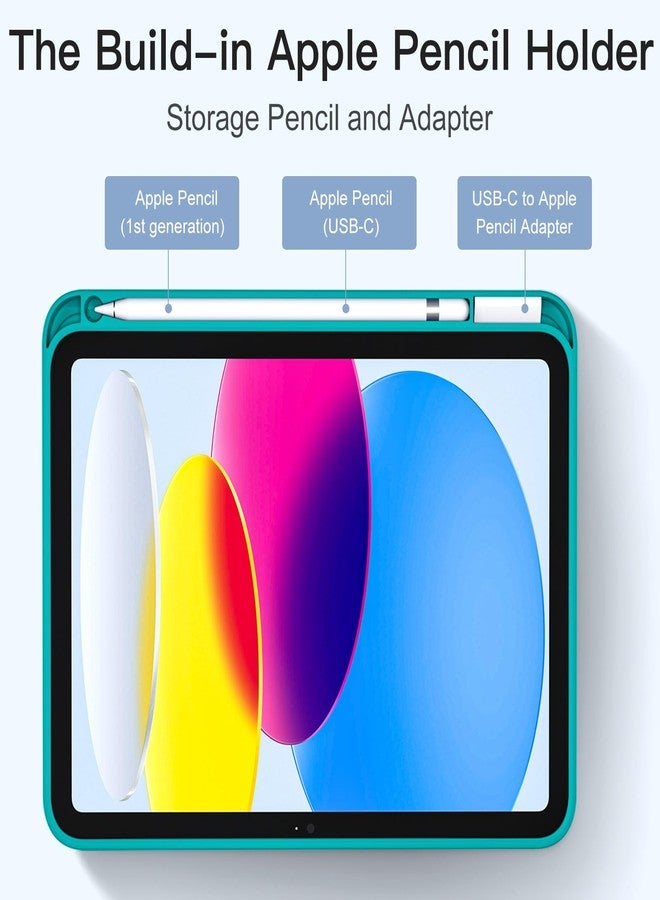 Akkerds جراب Akkerds متوافق مع iPad (A16) الجيل الحادي عشر 11 بوصة 2025، وجراب iPad الجيل العاشر 10.9 بوصة 2022 مع حامل قلم، غطاء حماية ثلاثي الطي رفيع مع ظهر TPU ناعم، لون أزرق مخضر - Image 4
