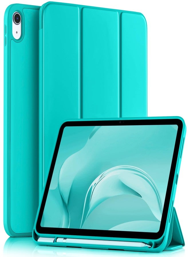 Akkerds جراب Akkerds متوافق مع iPad (A16) الجيل الحادي عشر 11 بوصة 2025، وجراب iPad الجيل العاشر 10.9 بوصة 2022 مع حامل قلم، غطاء حماية ثلاثي الطي رفيع مع ظهر TPU ناعم، لون أزرق مخضر - Image 1