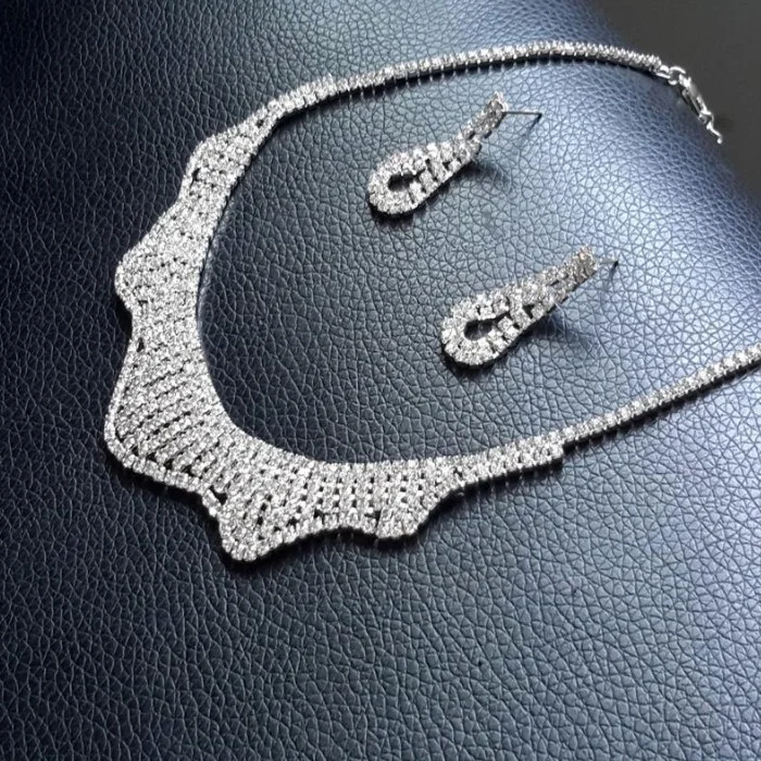 شافين Wedding Engagement Henna Drop Stone Women's Necklace Earring Set EG90