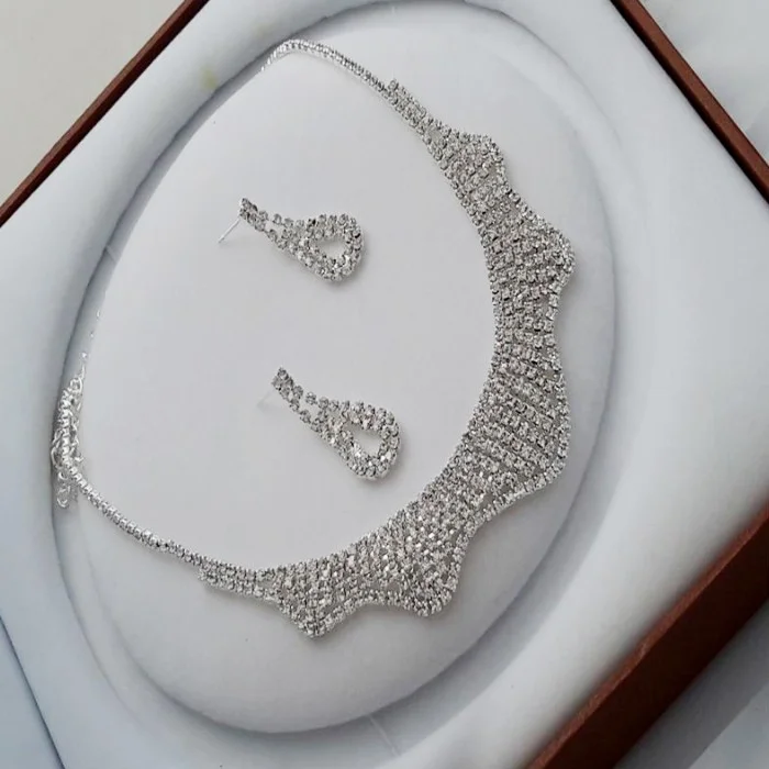 شافين Wedding Engagement Henna Drop Stone Women's Necklace Earring Set EG90