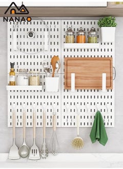 NANAO Pegboard Combination Kit, 4-Pack Pegboards and 18 Accessories Modular Hanging, Plastic Display Pegboard Panel Kits, Wall Organizer Organizer for Home, Office (White)  - Image 1