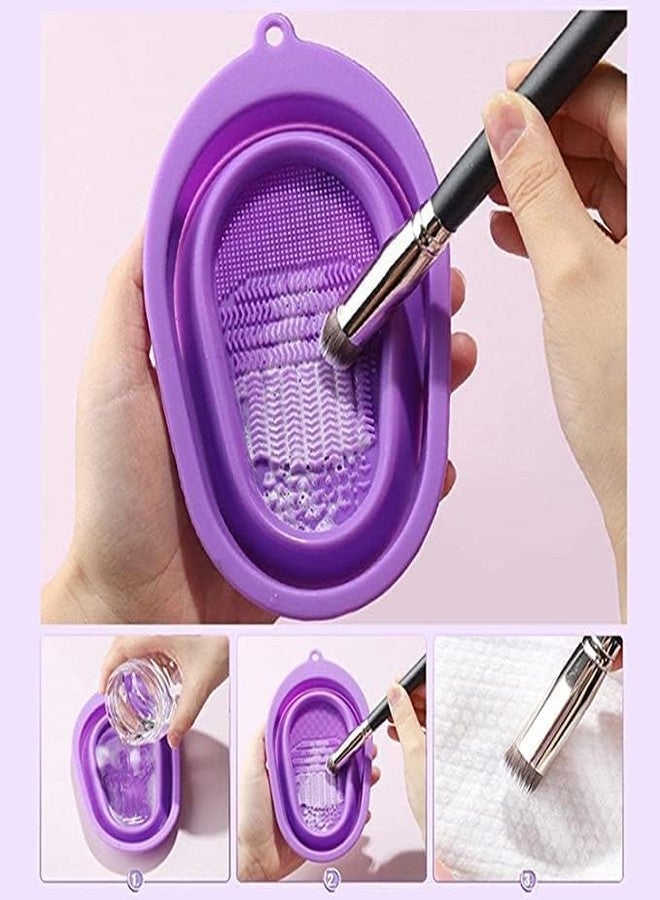 MEETDIP Makeup Brush Cleaning Mat/Bowl, Soft and Durable Silicone Cosmetic Cleaner Pad, Foldable Portable Washing Tool Scrubber with 4 Textures (1ps/Multicolour) (Pack Of 1) (po1) - Image 5