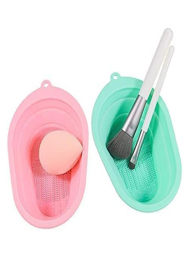 MEETDIP Makeup Brush Cleaning Mat/Bowl, Soft and Durable Silicone Cosmetic Cleaner Pad, Foldable Portable Washing Tool Scrubber with 4 Textures (1ps/Multicolour) (Pack Of 1) (po1) - Image 2