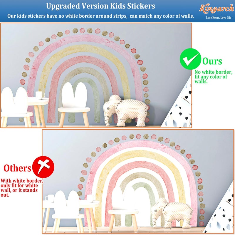 Kingarch Large Pink Rainbow Wall Decals, Boho Dots Peel and Stick Fabric Nursery Wall Decor, Removable Home Room Wall Decor Murals Stickers for Kids Girls Toddler Bedroom Living Room Playroom - Image 2