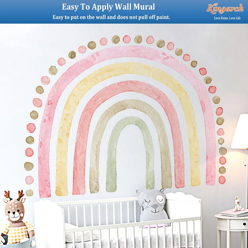 Kingarch Large Pink Rainbow Wall Decals, Boho Dots Peel and Stick Fabric Nursery Wall Decor, Removable Home Room Wall Decor Murals Stickers for Kids Girls Toddler Bedroom Living Room Playroom - Image 5