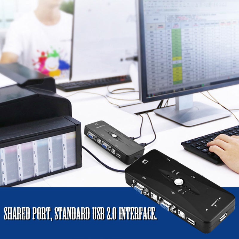 KVM Switch USB VGA Switcher Shared Port Support 1920x1440 Widescreen Display - Button Switch Plug and Play Standard USB 2.0 Interface for Online Games Hard Disk Video Recorders - Image 2