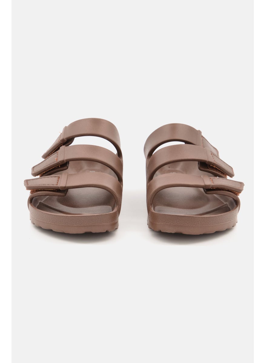 Sun Stone Kids Boy  Velcro Closure Brand Logo Sandals, Tan  - Image 2