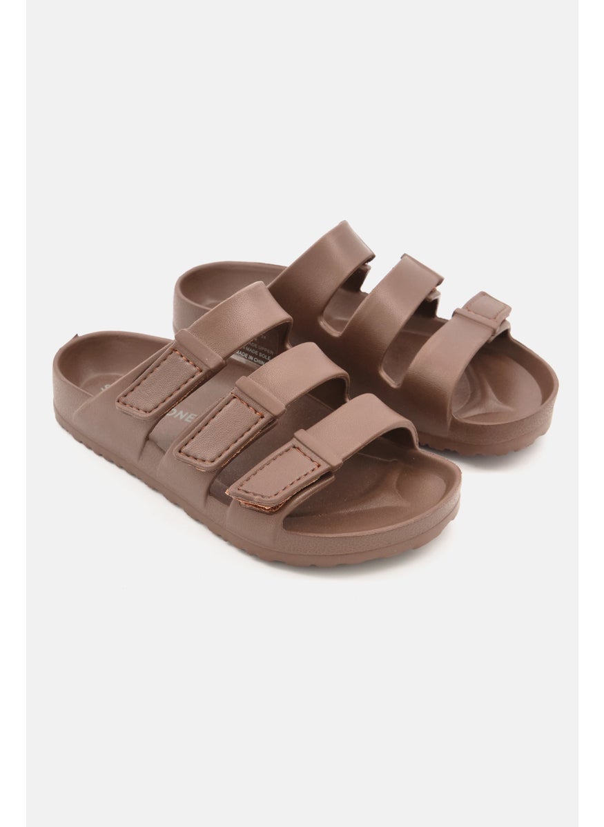 Sun Stone Kids Boy  Velcro Closure Brand Logo Sandals, Tan  - Image 1