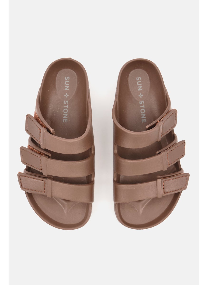 Sun Stone Kids Boy  Velcro Closure Brand Logo Sandals, Tan  - Image 4
