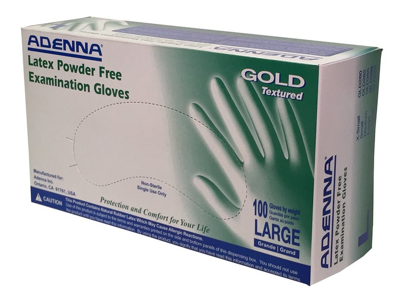 Adenna GLD266 Gold 6 mil Powder-Free Latex Gloves, Medical Grade, White, Large, Box of 100 - Image 1